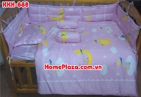 Chăn ga gối quây cũi trẻ em 4 mùa Hồng cute cho bé gái